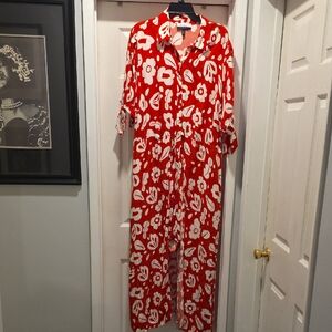 Eloquii Red and White Floral Maxi Romper Dress